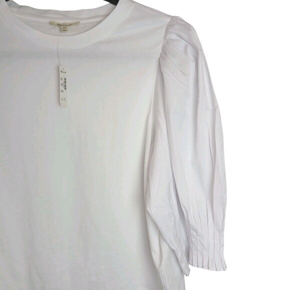 Madewell NWT White Size Small   Puff Sleeve Knit Top NV971 Mixed Media MSRP $52 - Picture 5 of 12